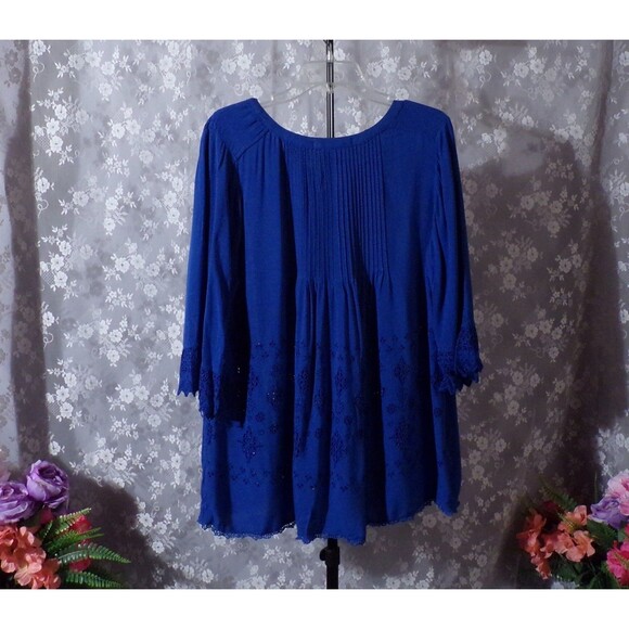 Denim 24/7 Blue Boho Blouse Hippie Whimsigoth Office Earthy Rayon Size 18W - Picture 2 of 5
